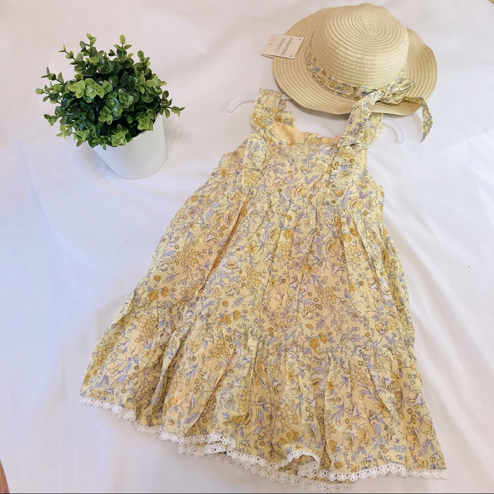 💛Matching Hat Set Baby Yellow Floral 5(T) “Toddler Dress”- Catherine Malandrino